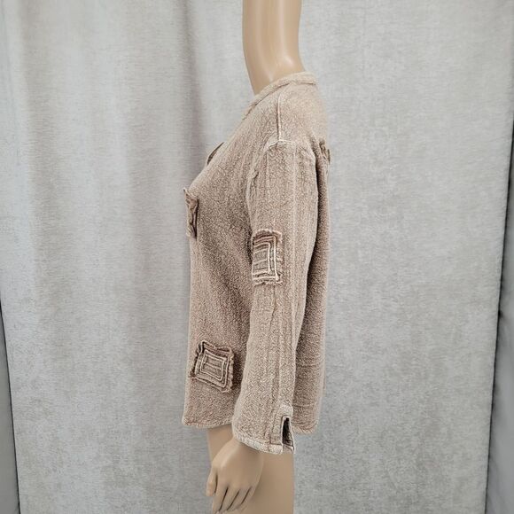 Sacred Threads Boho Cotton Patchwork Neutral Button Down Blouse Top Women's S - Picture 3 of 11